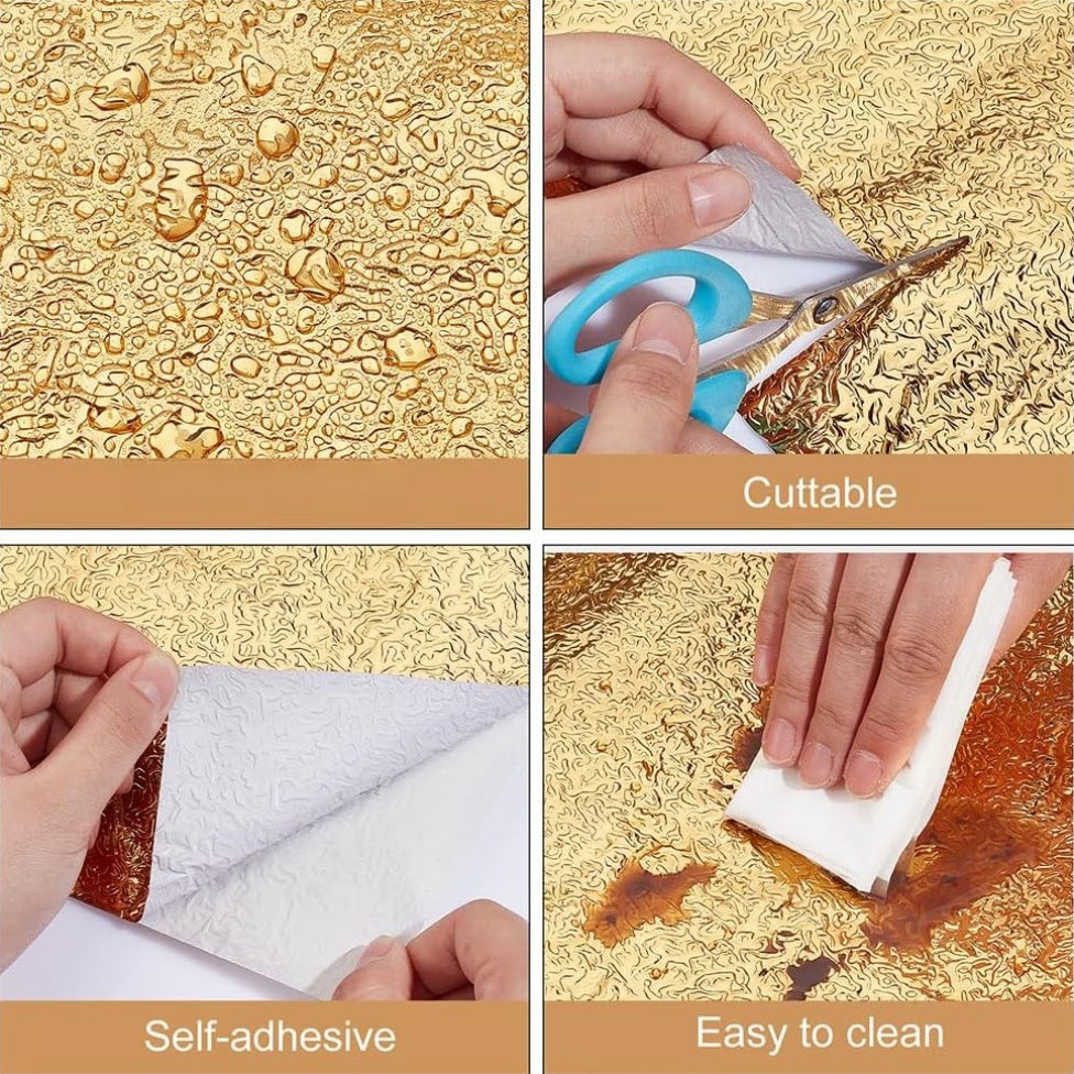 Aluminum Foil Golden Peel and Stick Wallpaper