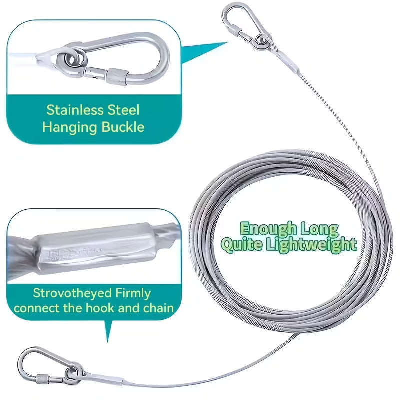 SteelFlex Heavy-Duty Stainless Steel Hanging Cable with Hooks | Rust-Proof Multipurpose Support Rope