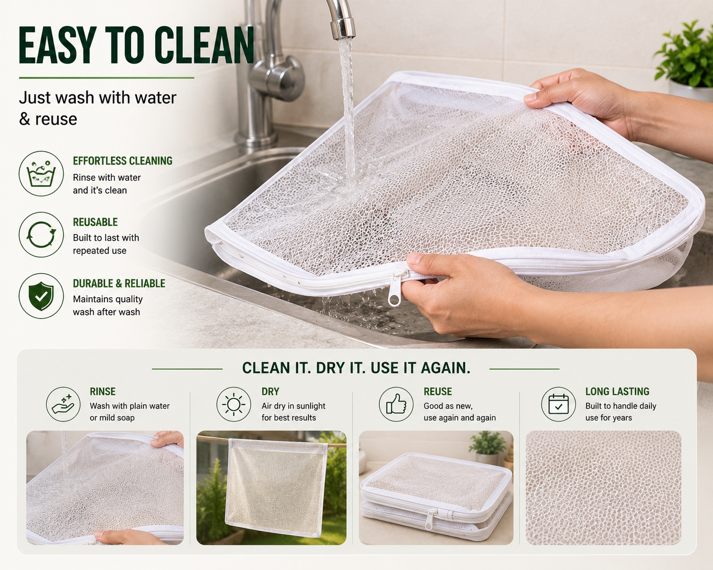 Papad Drying Cloth with Net & Zip | 28 x 31 Inch Breathable Mesh Food Drying Cover | Washable & Reusable
