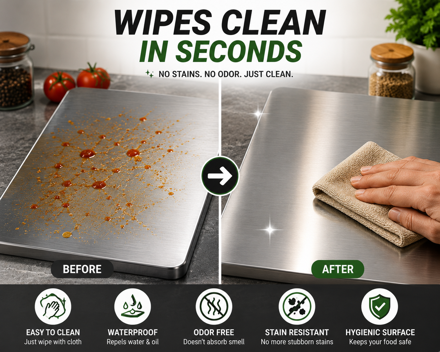 Premium Stainless Steel Countertop Chopping Board | Food-Grade Kitchen Cutting Board