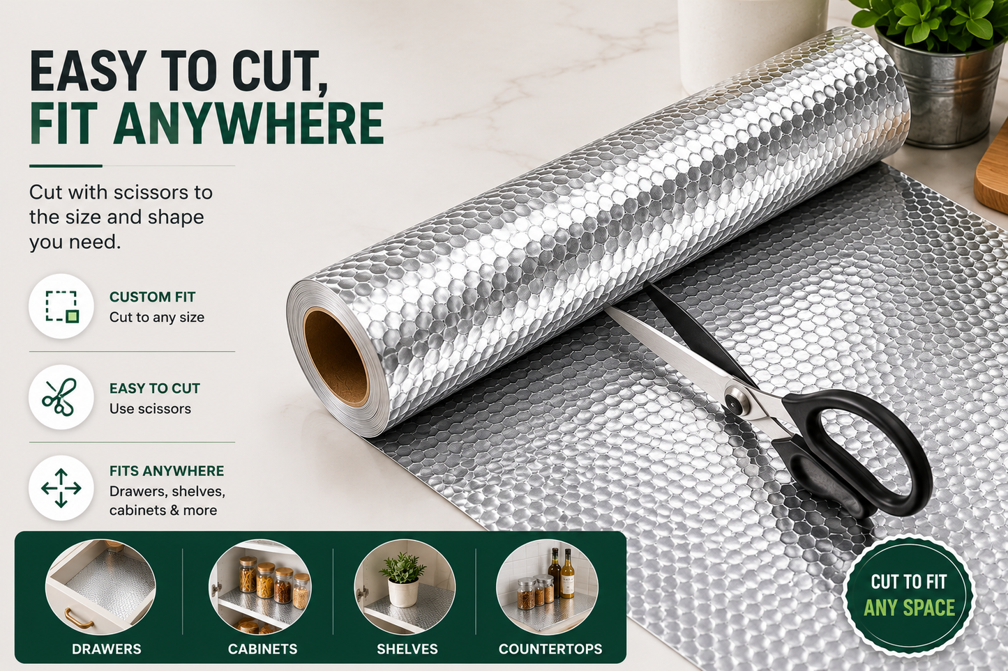 Self-Adhesive Aluminum Foil Kitchen Backsplash Roll | Oil & Waterproof | Heat Resistant | Easy Peel & Stick