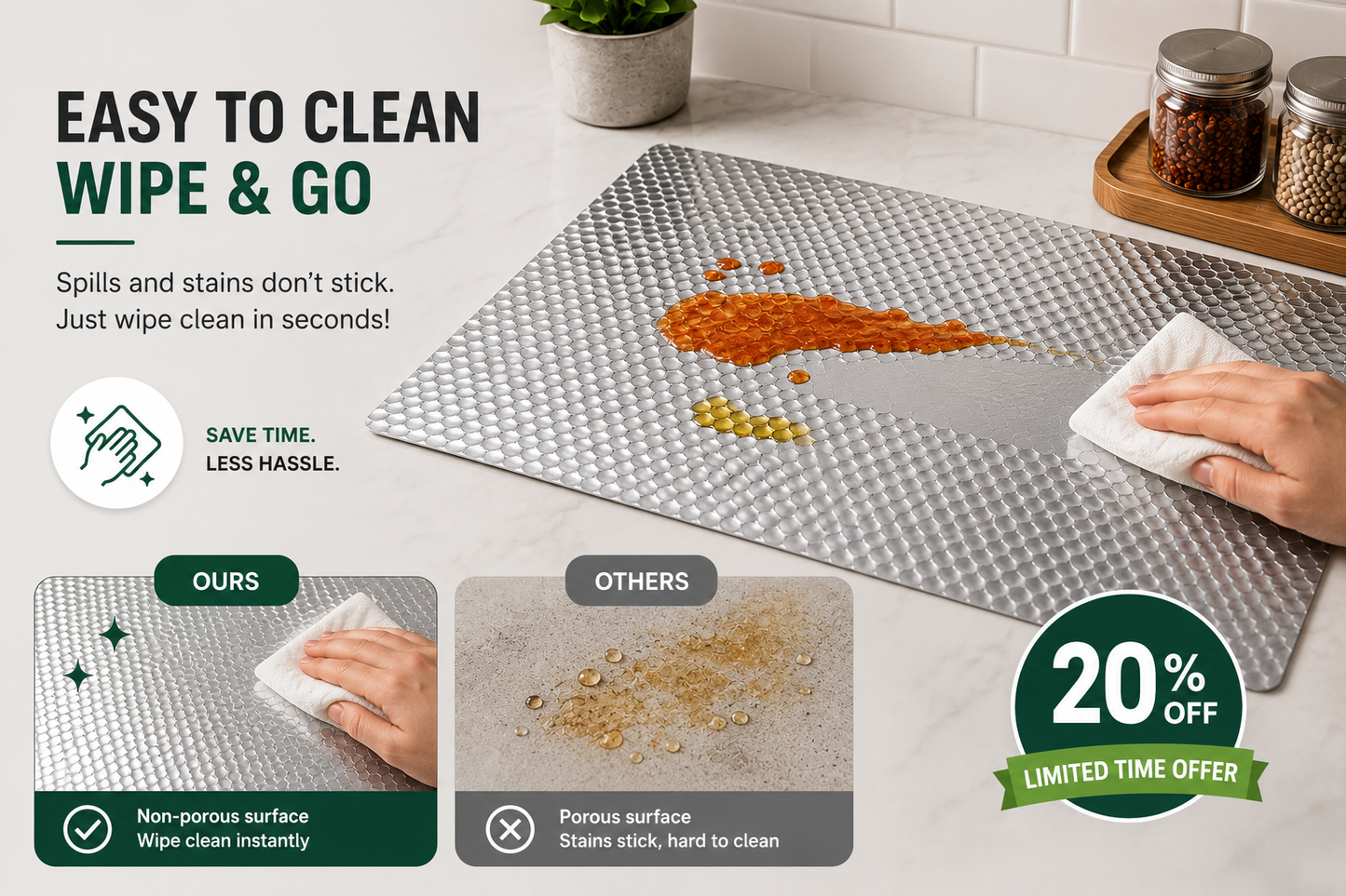Self-Adhesive Aluminum Foil Kitchen Backsplash Roll | Oil & Waterproof | Heat Resistant | Easy Peel & Stick